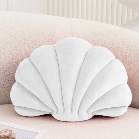 Preppy Pillows, Coastal Room Decor, Seashell Pillow, Room Wishlist, Beach Pillow, Ocean Room, Beachy Room, White Room Decor, Coastal Room