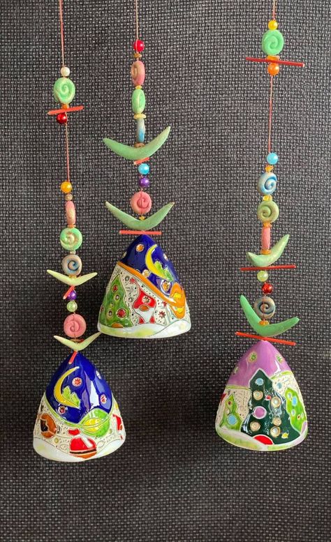 Unique Wind Chime, Attracting Money, Beginner Pottery, Bells Christmas, Ceramic Bell, Hanging Bell, Pottery Techniques, Pottery Crafts, Ceramics Ideas Pottery