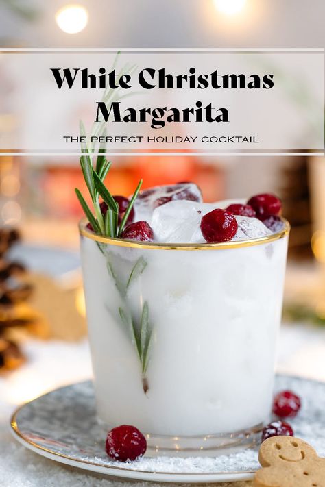 This delicious White Christmas Margarita is the perfect cocktail for the holidays. You can make it as a single serving or in a pitcher for a bigger party! It's made with coconut milk and coconut rum for extra coconut-y flavor! Add coconut extract to make the flavor even better! It's easy to make non-alcoholic and comes together really easily. Garnish your cocktail with frozen cranberries and a spring of rosemary to make it extra fancy! via @healthfulideas Christmas Coconut Margarita, White Christmas Cocktails, White Christmas Margarita, Christmas Margarita, Christmas Coconut, Xmas Drinks, Christmas Potluck, Christmas Drinks Recipes, Christmas Drinks Alcohol