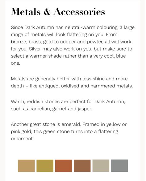 Deep Autumn Color Palette Jewelry, Dark Autumn Jewelry, Deep Autumn Jewelry, Copper Colour Palette, Season Palette, Autumn Color Palette Fashion, Autumn Accessories, Deep Autumn Color Palette, Colour Season