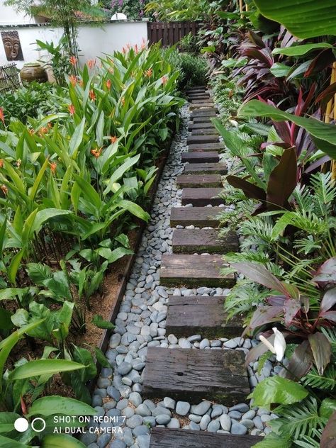 Bali Style Garden, Small Tropical Backyard, Pathway Decoration, Courtyard Plants, Small Tropical Gardens, Bali Garden, Balinese Garden, Tropical Landscape Design, Creative Garden Decor