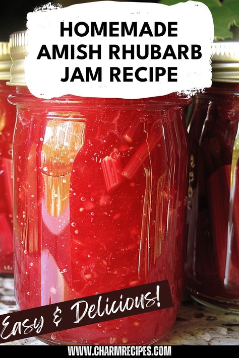 Learn how to make delicious Amish Rhubarb Jam at home with this easy recipe. Featuring rhubarb's unique tart flavor balanced with just the right amount of sweetness, this classic preserve not only highlights the traditional Amish approach to cooking but also offers a delightful treat for toast, desserts, and more. Enjoying this jam is like savoring warm memories and wholesome goodness. Join the range of delightful canning recipes and bring a taste of Amish tradition right to your kitchen today! Rhubarb Jam Recipes Easy, Rhubarb Jam Recipes Canning, Amish Canning Recipes, Easy Jam Recipe, Rhubarb Jam Recipes, Jam Maker, Fresh Rhubarb, Easy Jam, Rhubarb Jam