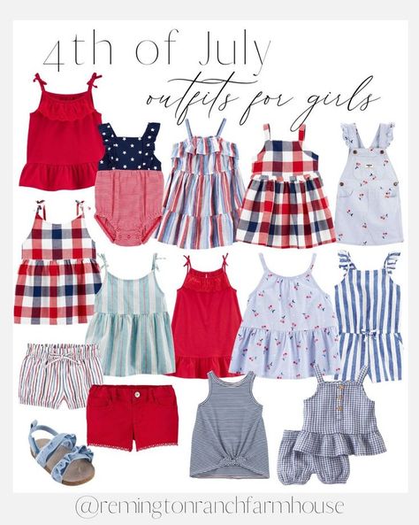 4th of July Outfits for Girls - Girls outfits, girls clothing, girls summer clothing, girls outfits, 4th of July outfits for little girls, little kids outfits #LTKkids #LTKSeasonal #LTKbaby Little Kids Outfits, Fourth Of July Outfits, Ranch Farmhouse, July Outfits, Outfits For Girls, Blue Outfits, Diy Fall Wreath, Country Fashion, 4th Of July Outfits