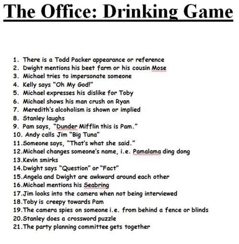 The Office Drinking Game, Drinking Game Rules, Movie Drinking Games, Drunk Games, Office Birthday Party, Thursday Humor, Drinking Games For Parties, Night Games, Office Birthday