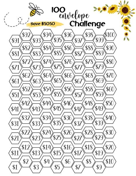 100 Envelope Challenge Tracker Printable Savings Goal Money - Etsy 100 Envelope Challenge, Envelope Challenge, Saving Money Chart, Money Chart, Budget Challenge, Money Saving Methods, Challenge Tracker, Money Saving Techniques, Saving Money Budget