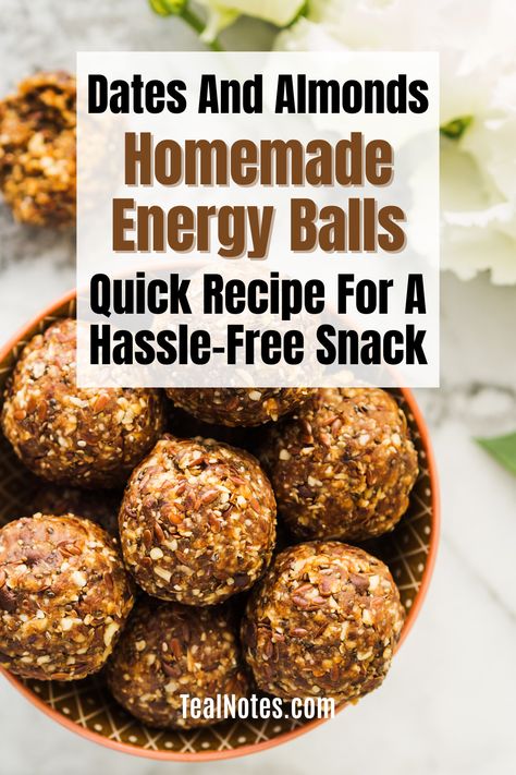 Looking for an easy and satisfying snack idea for your busy day? Try these homemade energy balls packed with high protein from dates and almonds! This quick recipe is perfect for on-the-go fuel. Get our FREE meal prep planner NOW for hassle-free meal prepping! Protein Balls With Dates Energy Bites, High Protein Balls Healthy, Date Energy Balls Healthy, Gf Protein Balls, Almond Date Balls, Protein Date Balls, Healthy Date Balls Recipe, Almond Protein Balls, High Protein Energy Balls