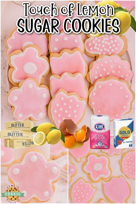 LEMON CUT OUT SUGAR COOKIES - Family Cookie Recipes Lemon Sugar Cookies Cutout, Citrus Sugar Cookies, Lemon Cutout Cookies, Lemon Cut Out Sugar Cookies, Lemon Sugar Cookies Recipe, Rolled Cookies, Sugar Cookie Recipe For Decorating, Roll Out Sugar Cookies, Cut Out Sugar Cookies