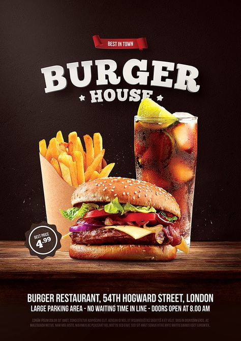 Burger Flyer, Fast Food Poster, Menu Design Layout, Menu Burger, Market Store, Burger Menu, Restaurant Poster, Fast Food Menu, Restaurant Flyer