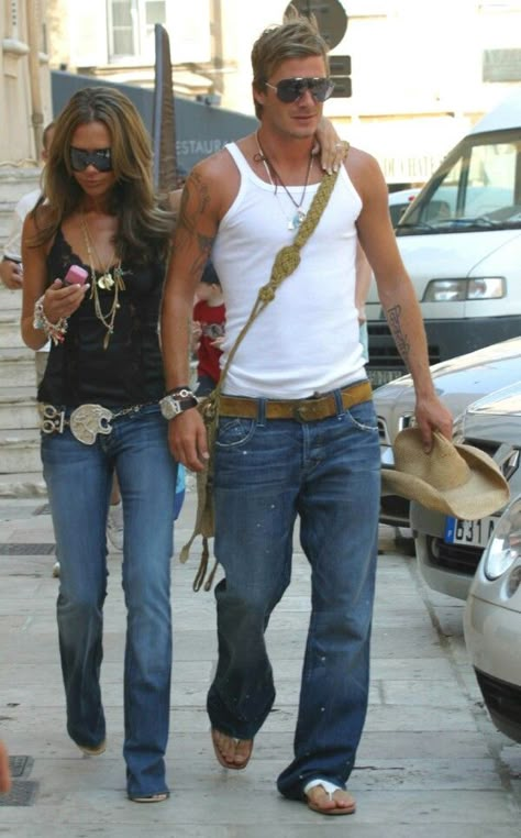 2000s Street Style, 2000s Fashion Men, 2000s Men, Posh And Becks, David Beckham Style, Victoria And David, Victoria Beckham Outfits, David And Victoria Beckham, Beckham Style