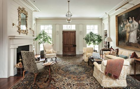 An inviting entry way with ample seating for guests.  Historical Concepts Greek Revival Home Interior Decor, Greek Revival Kitchen, Greek Revival Interiors, Historical Concepts, Greek Revival Home, Country Estates, Southern Decor, Concept Home, Greek Revival