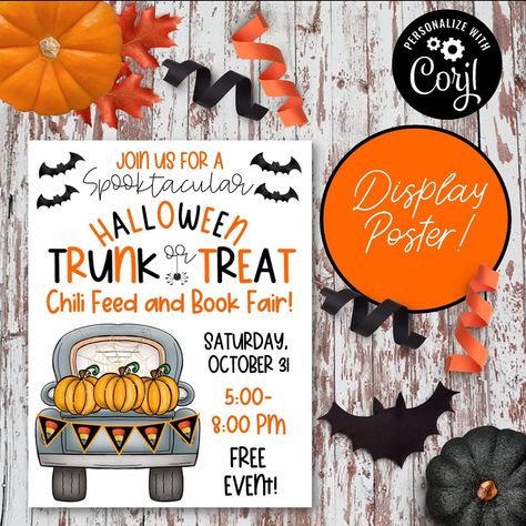 ♥Adorable, bright, eye-catching, clean, easy to read, EDITABLE Trunk or Treat Invitation and Registration Kit. Link in bio! INSTANT DOWNLOAD! Easily edit right in your browser via the FREE Corjl software. ******THE EASIEST PERSONALIZATION EVER! Make it your own in minutes. ALL text is editable! (NOTE: “HALLOWEEN and TRUNK or TREAT are images and can only be deleted.) DETAILS: •5 x 7 Invitation-Paper Saving Design •5 X 7 Registration Form •8.5 x 11 Trunk or Treat Announcement Poster •8.... School Trunk Or Treat, Church Trunk Or Treat, Trunk Or Treat Flyer, Church Trunk, Announcement Poster, Registration Form, Halloween Poster, Trunk Or Treat, Free Event