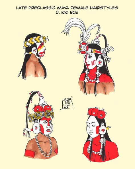 Preclassic Maya Hairstyles by https://www.deviantart.com/kamazotz on @DeviantArt Maya Hairstyles, Mayan Clothing, Aztec Clothing, San Bartolo, Maya Art, Aztec Culture, Mayan Art, Ancient Maya, Mayan Culture