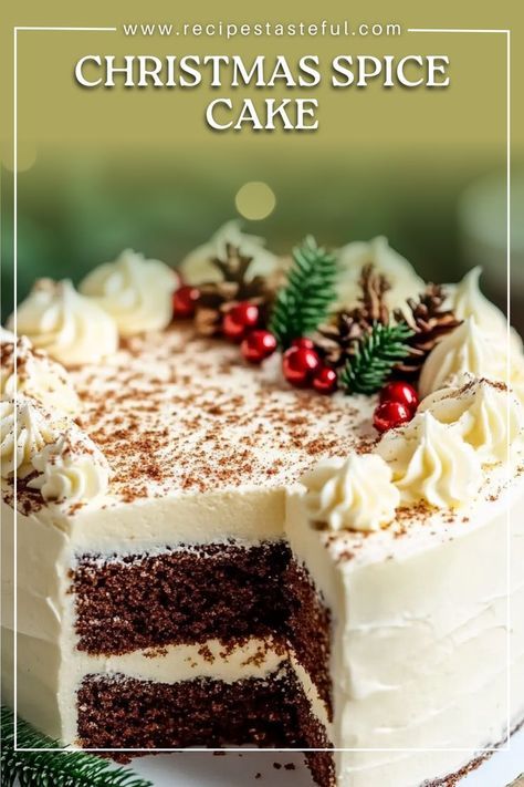 Christmas Spice Cake, Christmas Buttercream, Xmas Cake Decorating, Holiday Cakes Christmas, Eggnog Buttercream, Homemade Christmas Cake, Eggnog Cake, Easy Christmas Cake Recipe, Christmas Cakes Easy