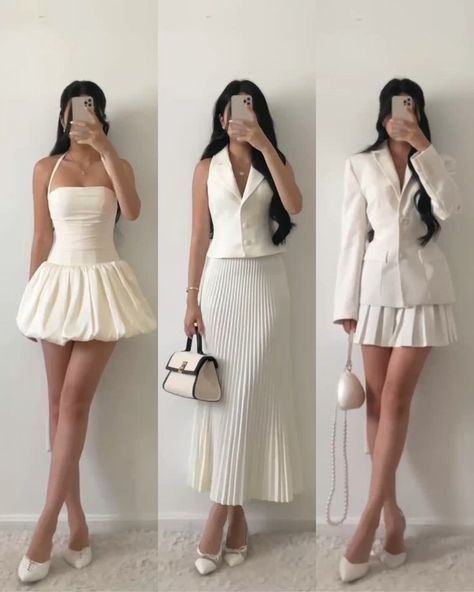 https://www.boredpanda.com/kylie-jenner-accused-stealing-designs-khy-clothing-line/?utm_source=pinterest27&utm_medium=link&utm_campaign=direct Mini Skirt With Heels Outfit, Elegant Set Outfit, How To Style Maxi Dress Winter, Pleated White Dress, Vest And Blazer Outfit, Outfits With White Heels, Blazer With Dress Outfit Classy, Vest With Skirt Outfits, Blazer And Mini Skirt Outfits