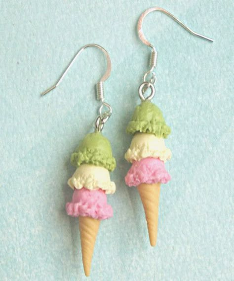 Ice Cream Earrings, Scoop Ice Cream, Weird Jewelry, Cream Earrings, Miniature Food Jewelry, Quirky Jewelry, Ice Cream Cones, Food Earrings, Food Jewelry