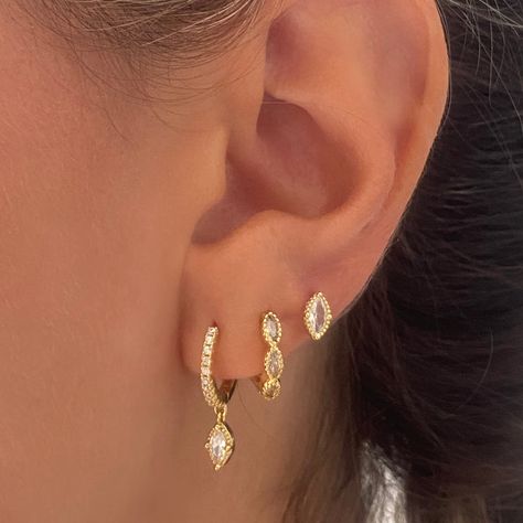 Oval Dangle Gold Earrings 3 Pair 2 Pair Set – ANETT 4 Earrings, Marquise Earrings, Gold Earrings Wedding, Stacked Earrings, Chunky Earrings, Silver Jewelry Earrings, Jewelry Accessories Ideas, Stacked Jewelry, Earrings 3