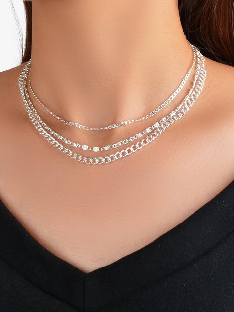 Minimalist Chain, Bracelets Chain, Silver Necklace Simple, Embellished Fashion, Necklaces Chain, Silver Rings Simple, Layered Necklaces Silver, Chain Reaction, Necklace Sets