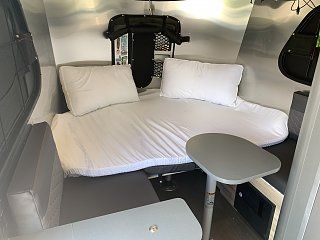 Airstream Basecamp Decorating Ideas, Airstream Basecamp 20x Decor, Basecamp Airstream, Exterior Bathroom, Airstream With Bunkbeds, Camper Organization Travel Trailers, Airstream Basecamp, Airstream Bambi 16, Airstream Sport