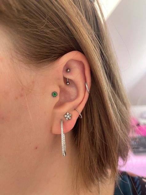 piercing Ear Piercing Ideas With Tragus, Tragus On Both Ears, Ear Tattoo Tragus, Took Piercing, Double Tragus Piercing, Snug Piercing, Piercing Inspo, Pretty Ear Piercings, Cool Piercings