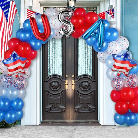 PRICES MAY VARY. Package Includes: our Independence day balloon arch kit contains, 15 star style balloons, 25 navy blue balloons, 20 light blue balloons, 25 white balloons, and 25 red colored theme balloons, also available in smaller sizes 8 red colored theme balloons, 8 blue balloons, 8 white balloons and 6 blue balloons, 3 USA balloons, 2 national flag themed star style balloons and 10 confetti balloons in total, enough quantity to meet your requirements Reliable Materials: our American flag t America Themed Party, Balloon Arch Decorations, Promotion Party, Balloons Decorations, Holiday Lessons, Arch Decoration, 4th Of July Celebration, Patriotic Party, 4th Of July Decorations