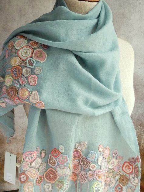 Sewing Inspiration Clothes, Scarf Embroidery, Infinity Scarfs, Embroidery Scarf, Embroidered Scarf, Trendy Sewing, 자수 디자인, Sewing Diy, Sewing Rooms