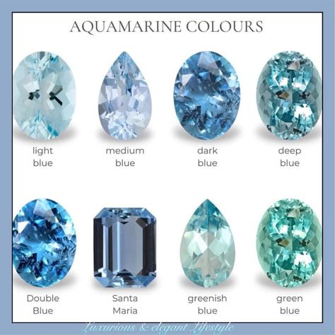 Aqua Marine Jewelry, Jewelry Layout, Marine Jewelry, Gemstones Chart, Trendy Jewellery, Jewelry Knowledge, Aquamarine Birthstone, Gemstone Art, Aquamarine Colour