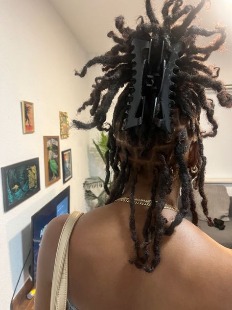 Loc Braid Out, Claw Clip Locs, Starter Locs Coils, Loc Parting, Loc Updo Styles Long, Braided Loc Updo, Fluffy Locs, Locs With Loose Ends, Locs Aesthetic