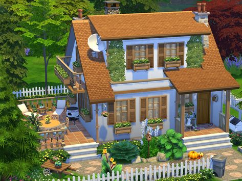 Sims 4 No Cc House Ideas, Sims 4 Earthy House, Sims House Build Ideas, Sims Cute House, Farm Sims 4 House, Sims 4 Houses Outside, Sims Yard Ideas, Sims4 No Cc House, Sims 4 Small Farmhouse