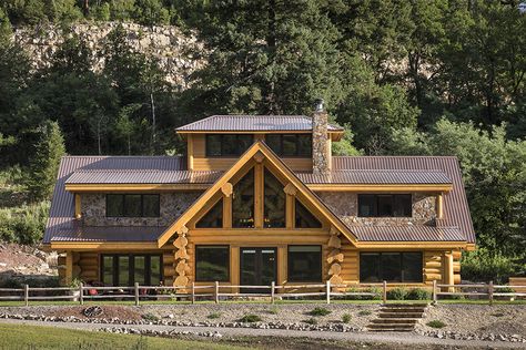 Cabin Ideas Exterior, Adirondack House, Large Log Cabin, Cloudcroft New Mexico, Log Cabin House Plans, Wood House Design, Log And Timber Homes, Timber Logs, New Mexico Homes