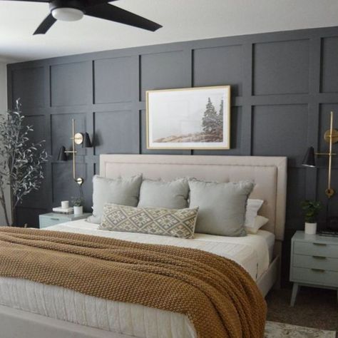 Bedroom Feature Wall, Blue Accent Walls, Bedroom Redesign, Accent Wall Bedroom, Blue Bedroom, Master Bedrooms Decor, Remodel Bedroom, Guest Bedroom, Home Decor Bedroom