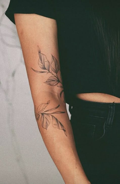 Leaf Arm Tattoo, Arm Wrap Tattoo, Arm Tattoo Design, Wrap Around Tattoo, Around Arm Tattoo, Wrap Tattoo, Elbow Tattoos, Bicep Tattoo, Vine Tattoos