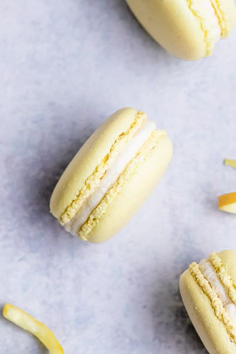 Citrus Lemon Macarons | Baker Street Society Macaron Recipes, Lemon Macarons, Lemon Buttercream Frosting, Lemon Buttercream, Cream Cheese Eggs, Buttercream Filling, Macaron Recipe, Almond Cookies, Baker Street