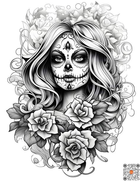 Sugar Skull Sleeve Tattoos For Women, Katrina Tattoo Mexicana, Dia De Los Muertos Tattoo Ideas, Day Of The Dead Tattoo Designs, Sugar Skull Sleeve, Mums Tattoo, Day Of The Dead Girl Tattoo, Mandala Thigh Tattoo, David Tattoo