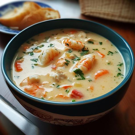 Seafood Soup - Naneg Recipes. Swamp Soup Recipe, Smoked Sausage Pasta, Seafood Soup Recipes, Cinnamon Swirl Bread, Gnocchi Soup, Swirled Bread, Cheesy Pasta, Seafood Soup, Sausage Pasta