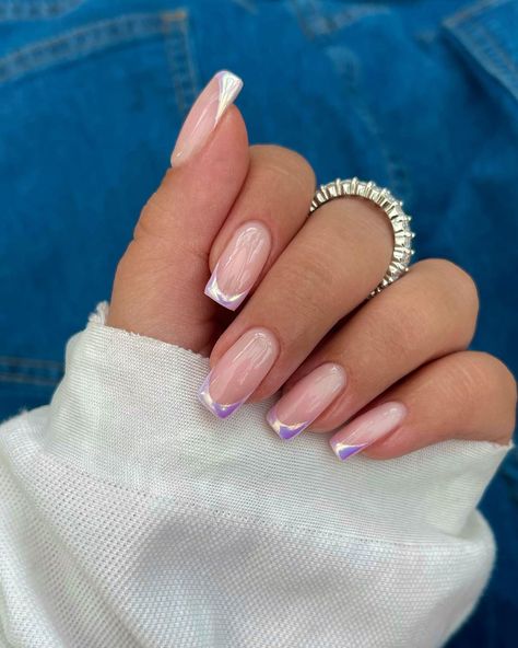 Chrome French, Chrome Nail Art, Chrome Nails Designs, Chrome Nail, Ballerina Nails, Minimalist Nails, French Tip Nails, Chrome Nails, Square Nails