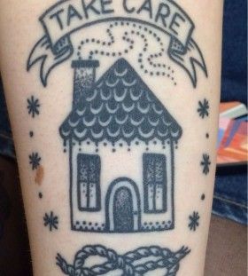 Simple black house tattoo Take Care Tattoo, House Tattoo, White Ink Tattoo, Tattoo Care, Greek Tattoos, Line Work Tattoo, Home Tattoo, White Tattoo, American Traditional Tattoo