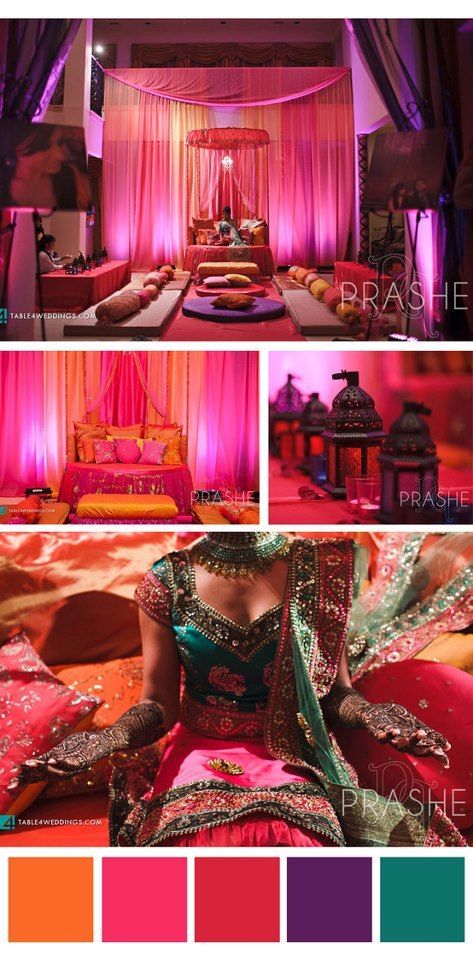 Indian Wedding Color Schemes, Jaggo Decor, Sangeet Decorations, Arabian Party, Indian Mehendi, Prince Ali, Wedding Stages, Mehndi Party, Indian Colours