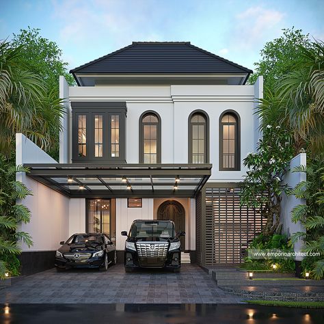 American House Facade, Classic Tropical House, American Modern House, Modern Classic Home, Flat House, Tropical House Design, Emporio Architect, Backyard Area, Tropical Greenery