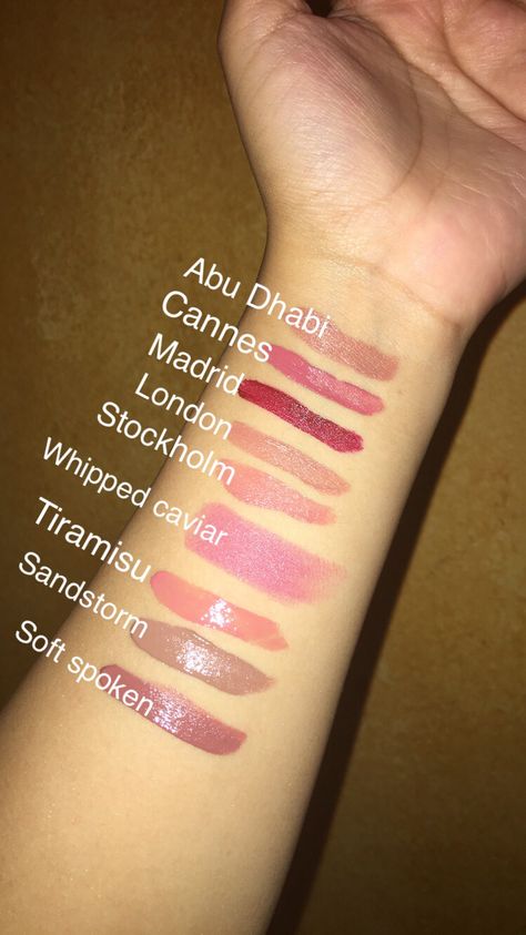 I swatched all my NYX lip products!   -matte lip cream: Abu Dhabi, Cannes, Madrid, London & Stockholm   -matte lipstick: whipped caviar   -butter gloss: tiramisu  -liquid suede: sandstorm & soft spoken  •On medium olive undertone skin Nyx Soft Matte Lip Cream Cannes, Nyx Cannes Matte, Nyx Cannes Lip Liner, Olive Undertone Skin, Nyx Abu Dhabi, Nyx Soft Spoken, Nyx Cannes, Caviar Butter, Lip Combinations