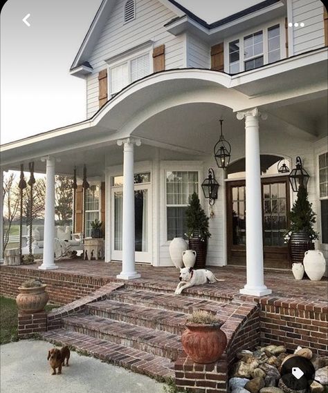 Farmhouse Front Porch Decorating Ideas, Farmhouse Front Porch Decorating, Front Porch Decorating Ideas, Brick Porch, Front Porch Steps, Porch Stairs, Porch Kits, Farmhouse Front Porch, Brick Steps