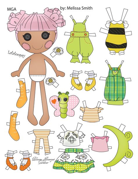 BLOSSOM FLOWER POT GARDENER Lalaloopsy Paper Doll created by MGA* originally sold in a two pack. Melissa Smith {AKA Miss Missy} designed the dolls using Adobe Illustrator. -BLOSSOM has a pet butterfly. (*MGA Entertainment [Micro-Games America Entertainment] is a manufacturer of children's toys and entertainment products founded in 1979.) Melissa Smith, Lalaloopsy Party, Lalaloopsy Dolls, Dolls Printable, Papel Vintage, Dolls Diy, Paper Toy, Paper Dolls Printable, Vintage Paper Dolls