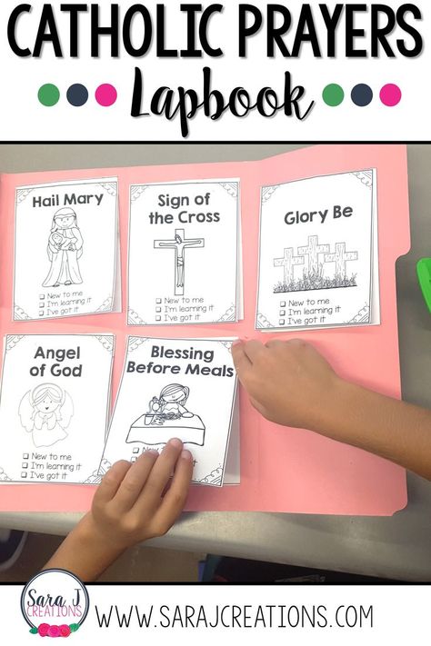 This lapbook is a tool for helping children learn to memorize the prayers of the Catholic faith. This is a great resource to send home for families to use together. So many prayers included like: The Sign of the Cross, Glory Be, Hail Mary, Our Father, Blessing Before Meals, Angel of God, The Apostles' Creed, The Nicene Creed, Act of Contrition, Hail Holy Queen, St. Michael Prayer, Fatima Prayer, Grace After Meals , Confiteor, PLUS an Editable Page! Sign Of The Cross Craft For Kids, Kindergarten Catholic Activities, Act Of Contrition Prayer Activity, Hail Mary Prayer For Kids, Catholic Preschool Activities, Our Father Prayer For Kids, Act Of Contrition Prayer Catholic, Kindergarten Sunday School, Act Of Contrition