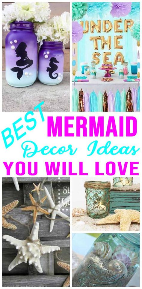 BEST Mermaid Party Decorations! EASY DIY Mermaid Party Decor Ideas - Under The Sea Theme - Backdrops - Centerpieces - Table - Dollar Store Craft Projects - Kids - Adults - Birthday - Bridal Shower - Baby Shower Diy Mermaid Party, Table Balloons, Mermaid Bridal Showers, Mermaid Party Decor, Birthday Party Decorations For Adults, Mermaid Party Supplies, Diy Mermaid, Bridal Shower Decorations Diy, Mermaid Crafts