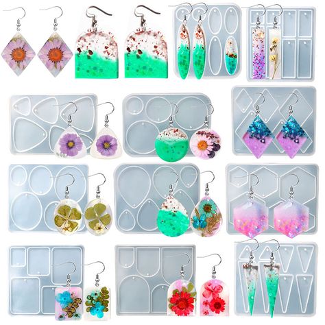 PRICES MAY VARY. Package includes: 11 set of Earrings Resin Silicone Molds High Quality: This silicone mold is made from high quality silicone, flexible, durable and reusable. The Feature: Smooth surface which are durable,sturdy and reliable,not easy to deform or break. Easy to use: The operation of our mold is easy, suitable for novices. Various applications: Suitable for most resins and casting materials, such as epoxy resin, UV resin, cement clay, soap, wax, candles, polyester resin, mortar e Cement Clay, Blue Polymer Clay Earrings, Jewelry Molds, Blue Polymer Clay, Epoxy Projects, Resin Jewelry Molds, Resin Creations, Clay Soap, Resin Pour