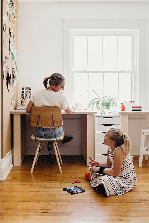 "Mom Working From Home With Daughter" by Stocksy Contributor "Kristine Weilert" - Stocksy Work From Home Mom Aesthetic, Working Mom Aesthetic, Mama Aesthetic, Mommy Photography, Mom Working, Work From Home Mom, Chatty Cathy, Working Parents, Working Parent