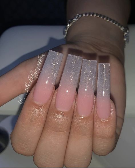 Ombre Gel Nails, Gel Nails, Almond, Glitter, Square, Nails, Pink