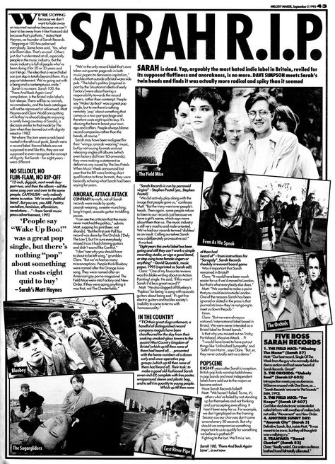 Sarah R.I.P (Melody Maker, Sept 1995) Sarah Records, Cocteau Twins, Mary Elizabeth Winstead, Mary Elizabeth, Indie Kids, Man Alive, Will Smith, You And I, Band