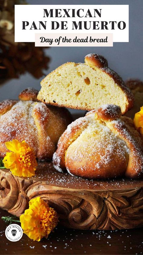 Pan De Muerto, a Mexican bread made for Day of the Dead, it's slightly sweet, flavored with orange zest and topped with sugar. Bread Of The Dead Recipe, Mexican Bread Recipes, Day Of The Dead Bread Recipe, Pan Dulce Recipe, Dead Bread Recipe, Muy Delish, Day Of The Dead Bread, Bread Of The Dead, Mexican Sweet Breads