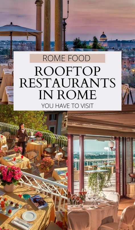 Discover the best rooftop restaurants in Rome Italy with gorgeous views of the Colosseum, the Vatican, Piazza Navona and more amazing landmarks in London - all the fancy places to eat in Rome and have the most romantic date! best places to eat in Rome | things to do in rome for couples | most romantic places in rome | most beautiful views of rome | best views in rome | traveling to rome for the first time | rome food guide | best restaurants in rome | rome travel guide | rome travel bucket list Rome Best Places To Eat, Rome Rooftop Restaurant, Rome Restaurants Aesthetic, Two Days In Rome, Rome Like A Local, Easter In Rome, Best Rooftop Bars In Rome, Rome Best Places, Travestere Rome Restaurants