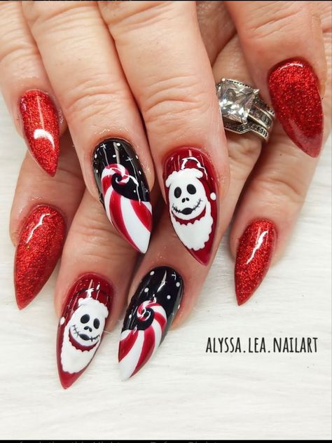 Jack Christmas Nails, Nightmare Before Christmas Nails Simple, Nightmare Before Christmas Nails Christmas, Nightmare Before Christmas Nail Art, Nbc Nails, Nails Nightmare Before Christmas, Jack Skellington Christmas Nails, Jack Skellington Nails Christmas, Christmas Horror Nails